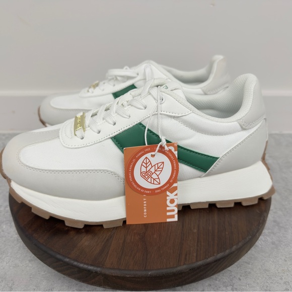 Lucky Step Shoes - Lucky Step White Green Retro Sneakers Women’s Size‎ 9 Vegan Comfort Lace Up